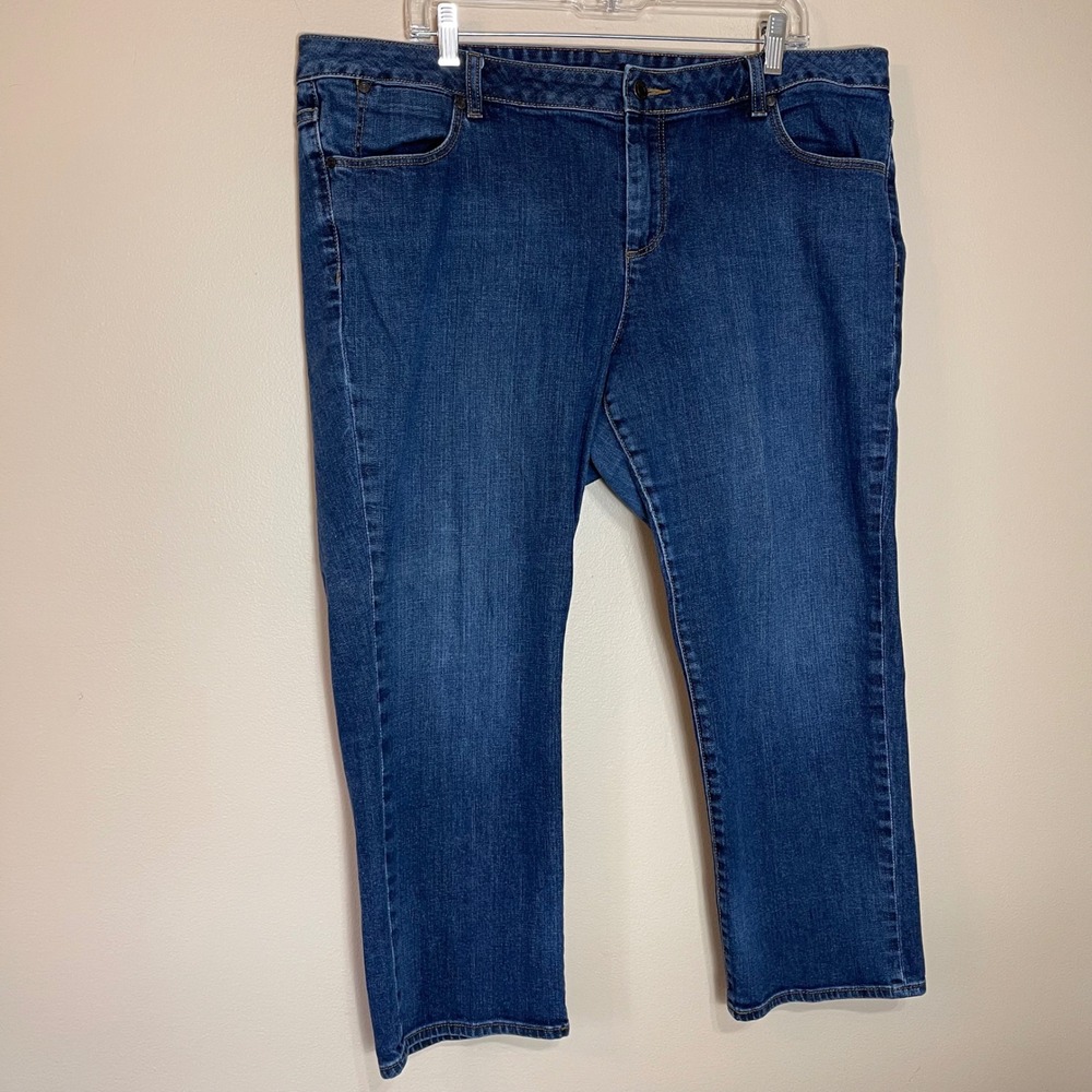 Talbots W-Signature Crop Flare Jeans Womens 20W Medium Wash Stretch Denim Blue